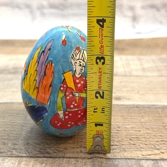 Hand-Painted Turkish Ceramic Pottery Egg Istanbul Grand Bazaar Blue Folk Art VTG - Picture 7 of 13